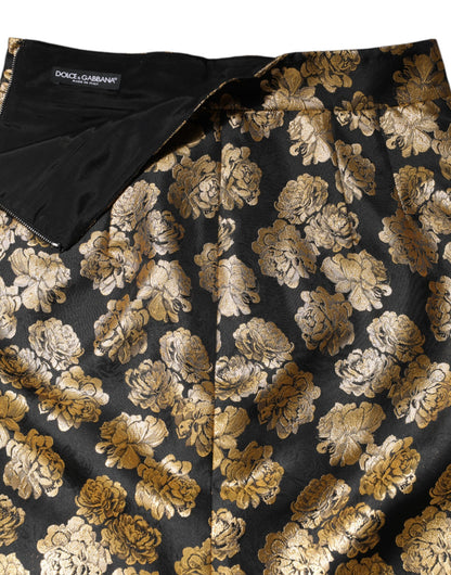 Black Gold Floral Print Jacquard Mini Skirt
