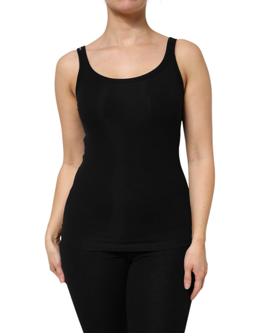 Black Cotton Stretch Sleeveless Women Tank Top