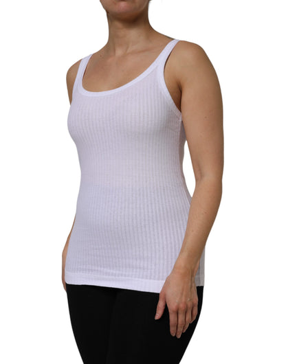 White Cotton Round Neck Sleeveless Tank Top