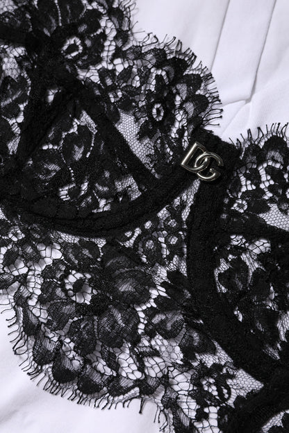 White Lace Cotton V-Neck Short Sleeves Top