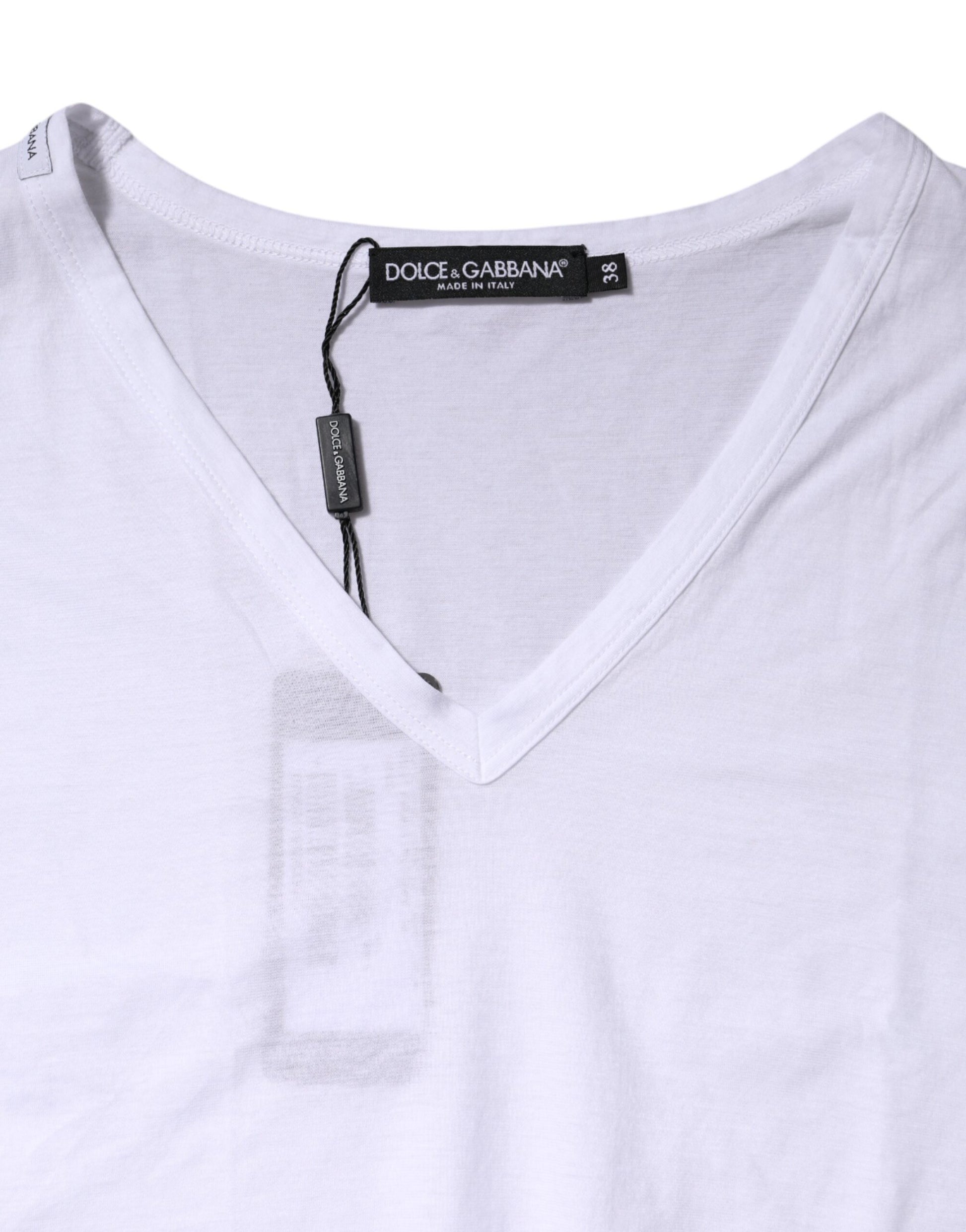 White Cotton Short Sleeves V-Neck Top T-shirt