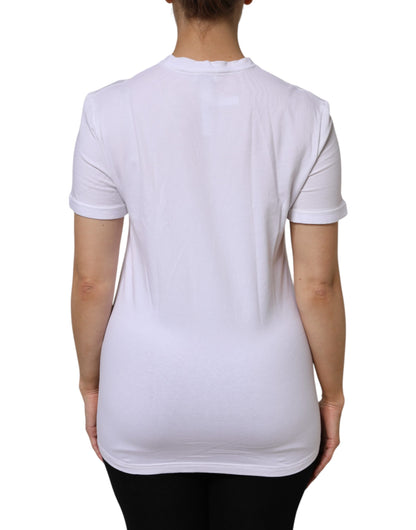 White Cotton Short Sleeves V-Neck Top T-shirt