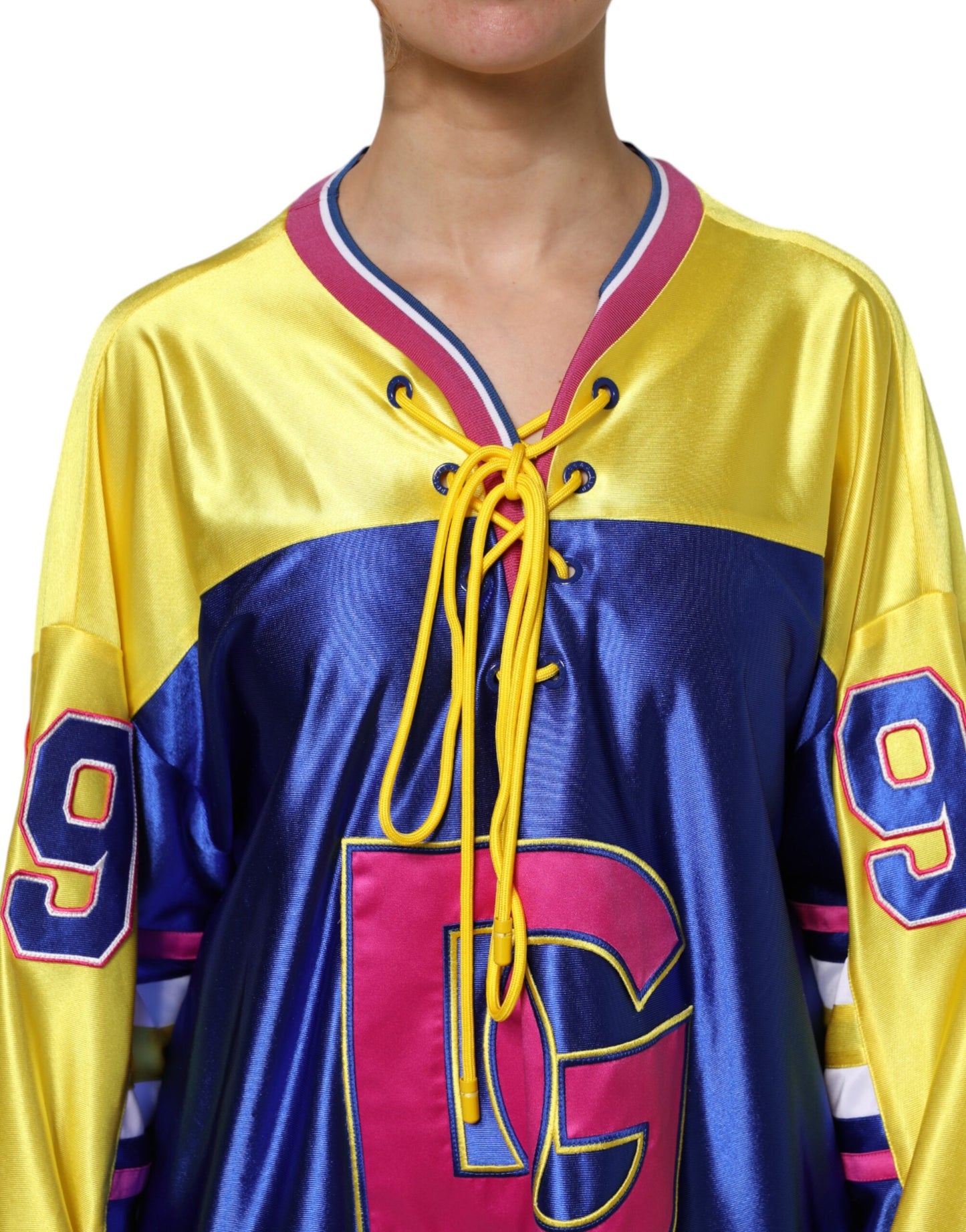 Multicolor Polyester Long Sleeves V-Neck Top