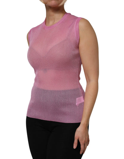 Pink Polyester Sleeveless Round Neck Tank Top