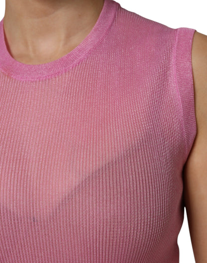 Pink Polyester Sleeveless Round Neck Tank Top