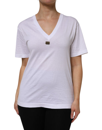 White Cotton Short Sleeve V-Neck Top T-shirt