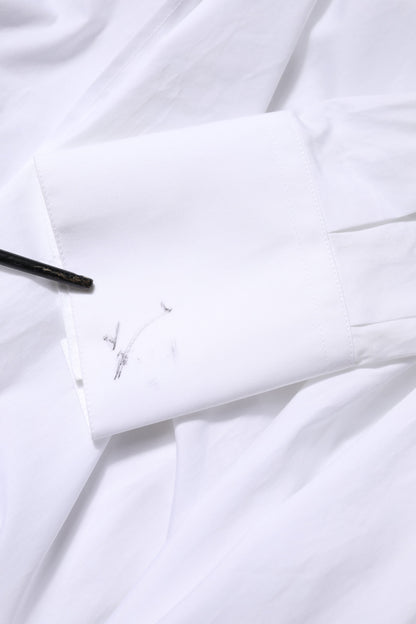 White Cotton Collared Shirt Long Sleeve Top