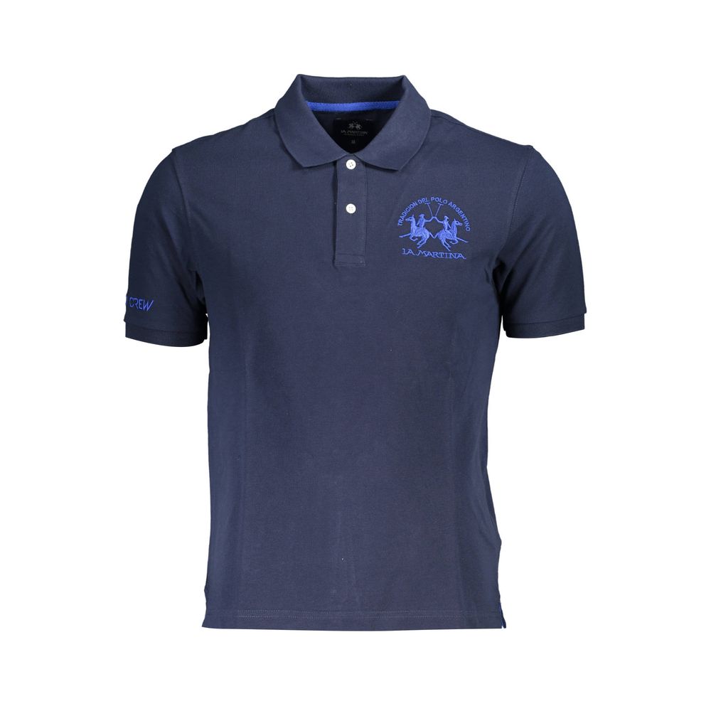 Blue Cotton Men Polo Shirt