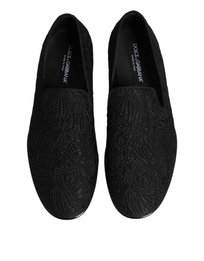 Black Jacquard Slip On Loafers Formal Shoes