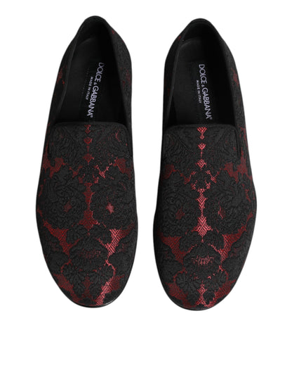 Red Black Jacquard Slip On Loafers Shoes