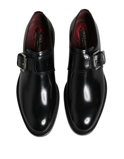 Black Leather Monk Strap Derby Formal Shoes