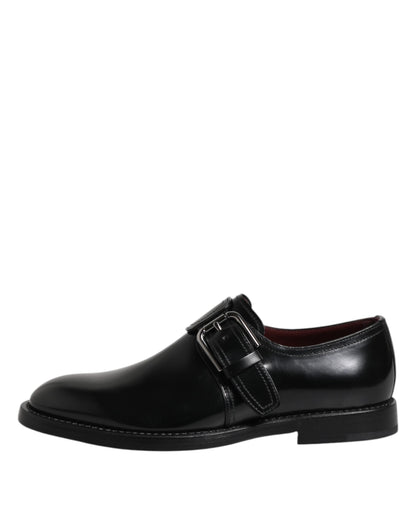 Black Leather Monk Strap Derby Formal Shoes