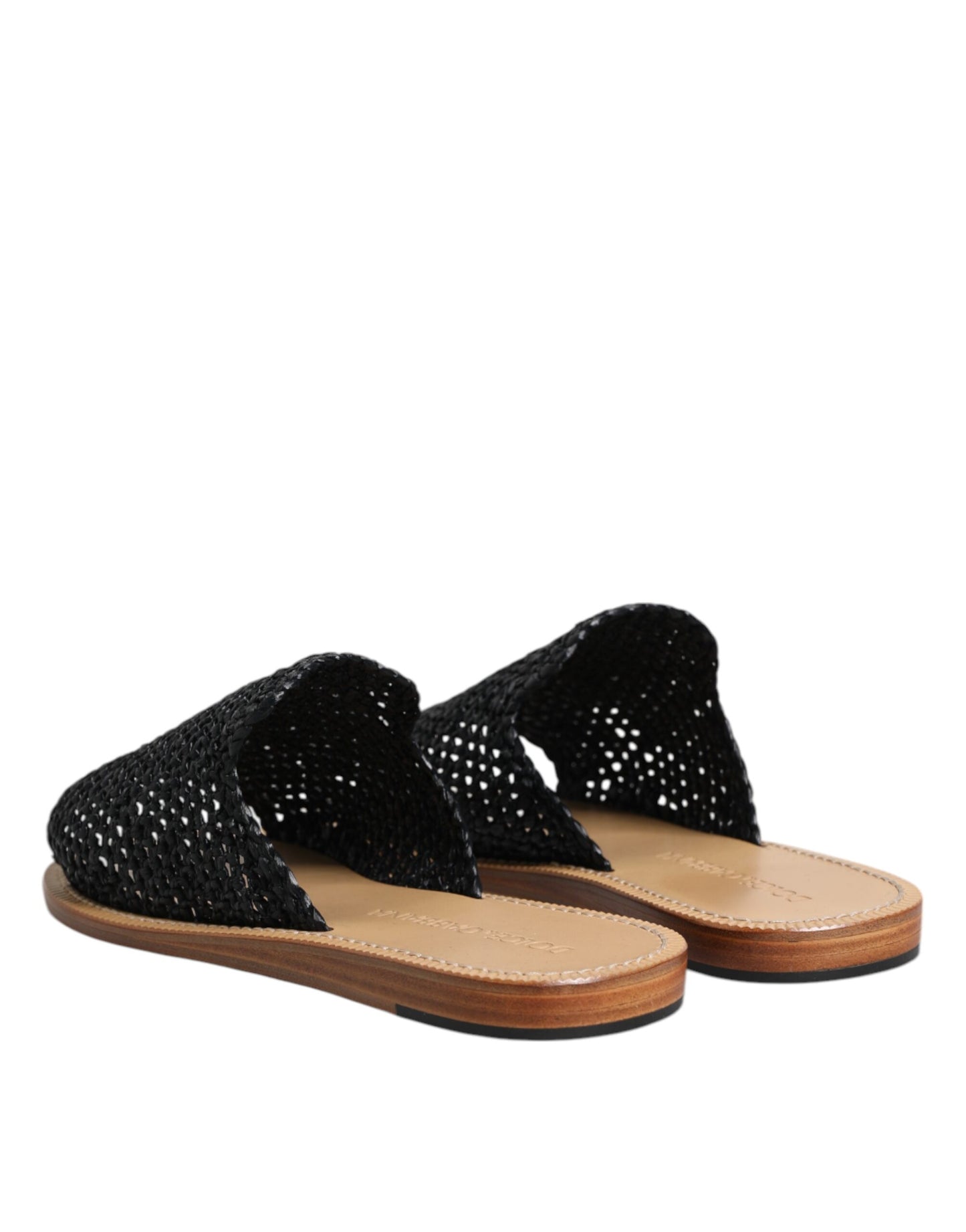 Black Monochrome Braided Raffia Slides Shoes