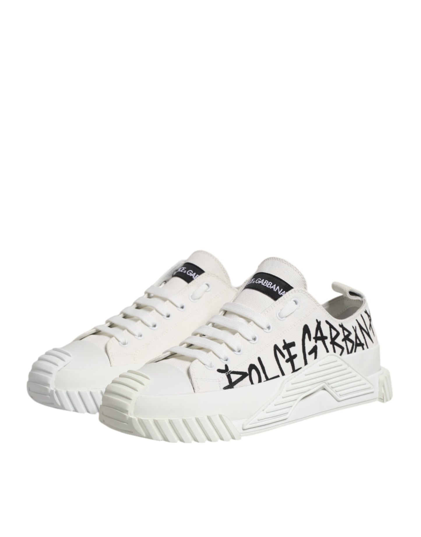 White Logo Print Lace Up Low Top Sneakers Shoes