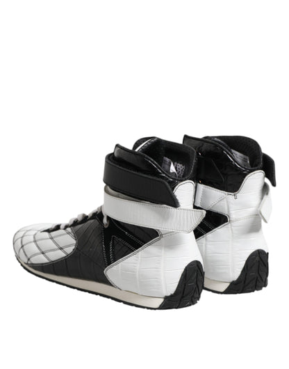 Black White Leather High Top Sneakers Shoes