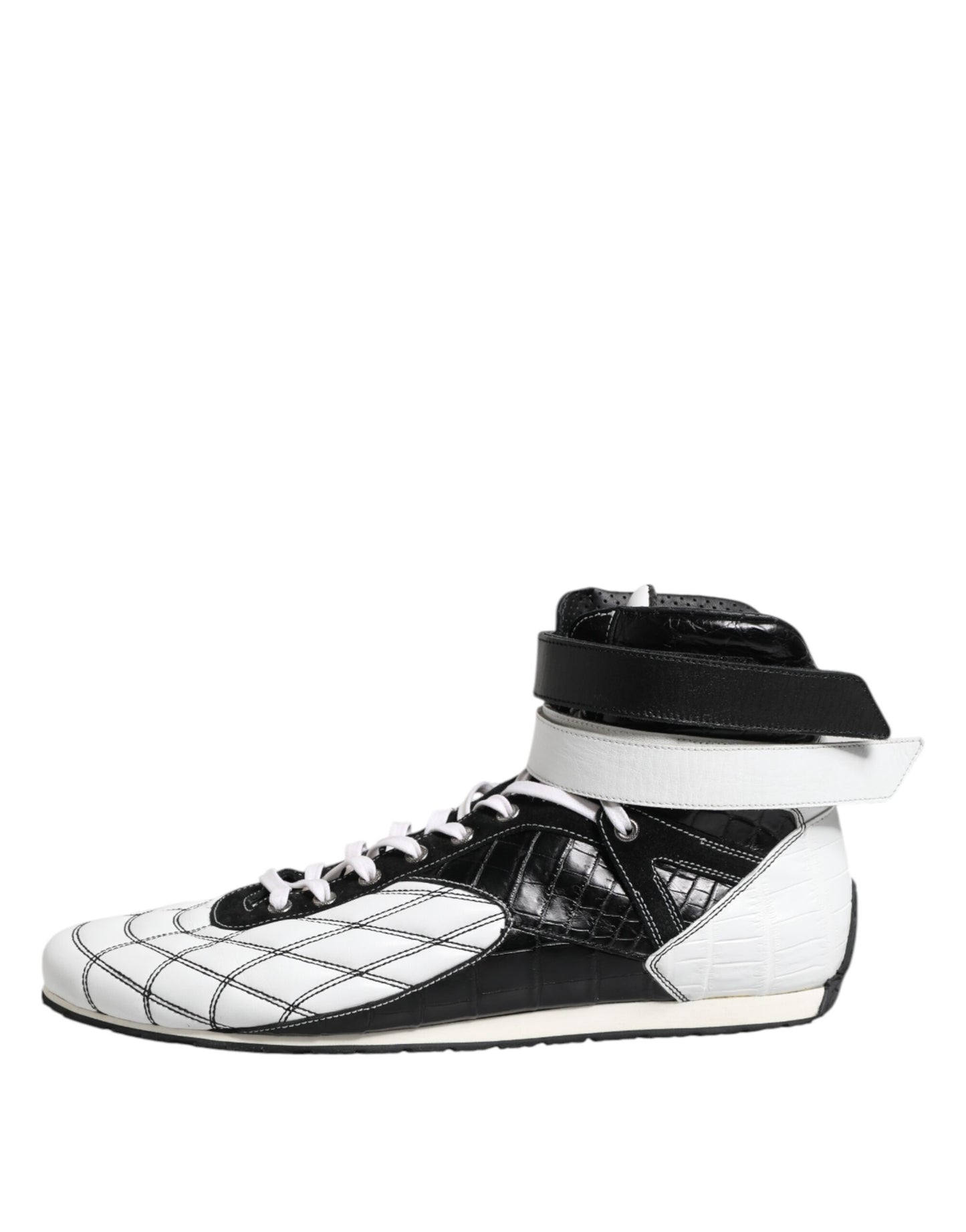 Black White Leather High Top Sneakers Shoes