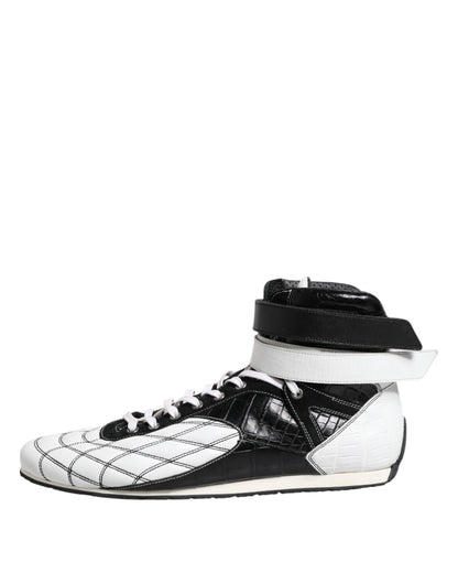 Black White Leather High Top Sneakers Shoes