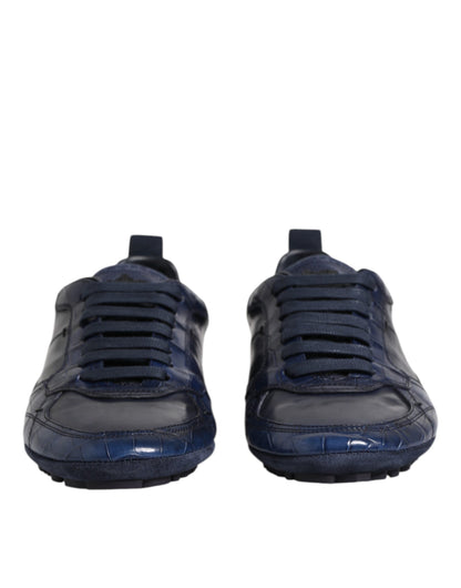 Dark Blue Leather Low Top Men Sneakers Shoes