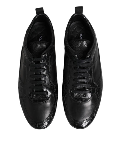 Black Exotic Leather Low Top Sneakers Shoes