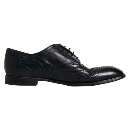Dark Blue Leather Derby Wingtip Formal Shoes