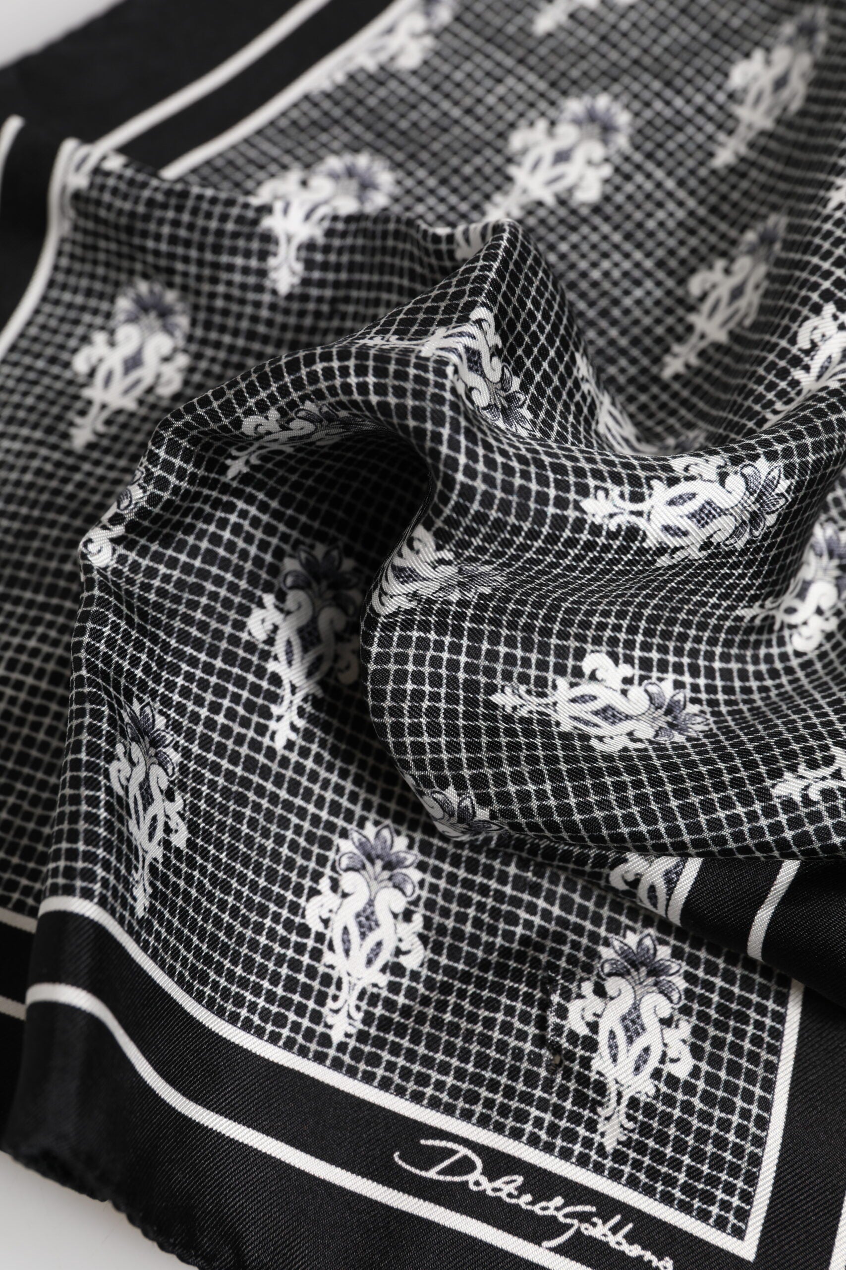 Black White Printed Square Foulard Scarf