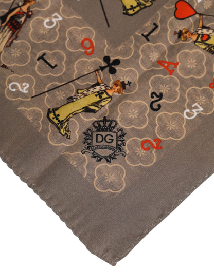 Brown Silk Printed Square Men Foulard Scarf