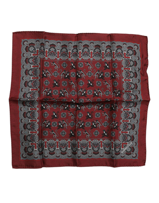 Maroon Monkey Print Silk Square Foulard Scarf