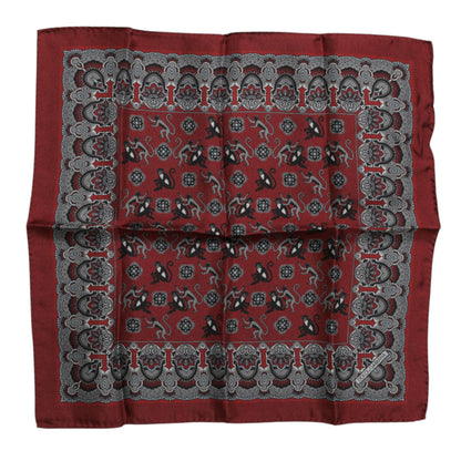 Maroon Monkey Print Silk Square Foulard Scarf