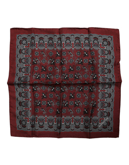 Maroon Monkey Print Silk Square Foulard Scarf