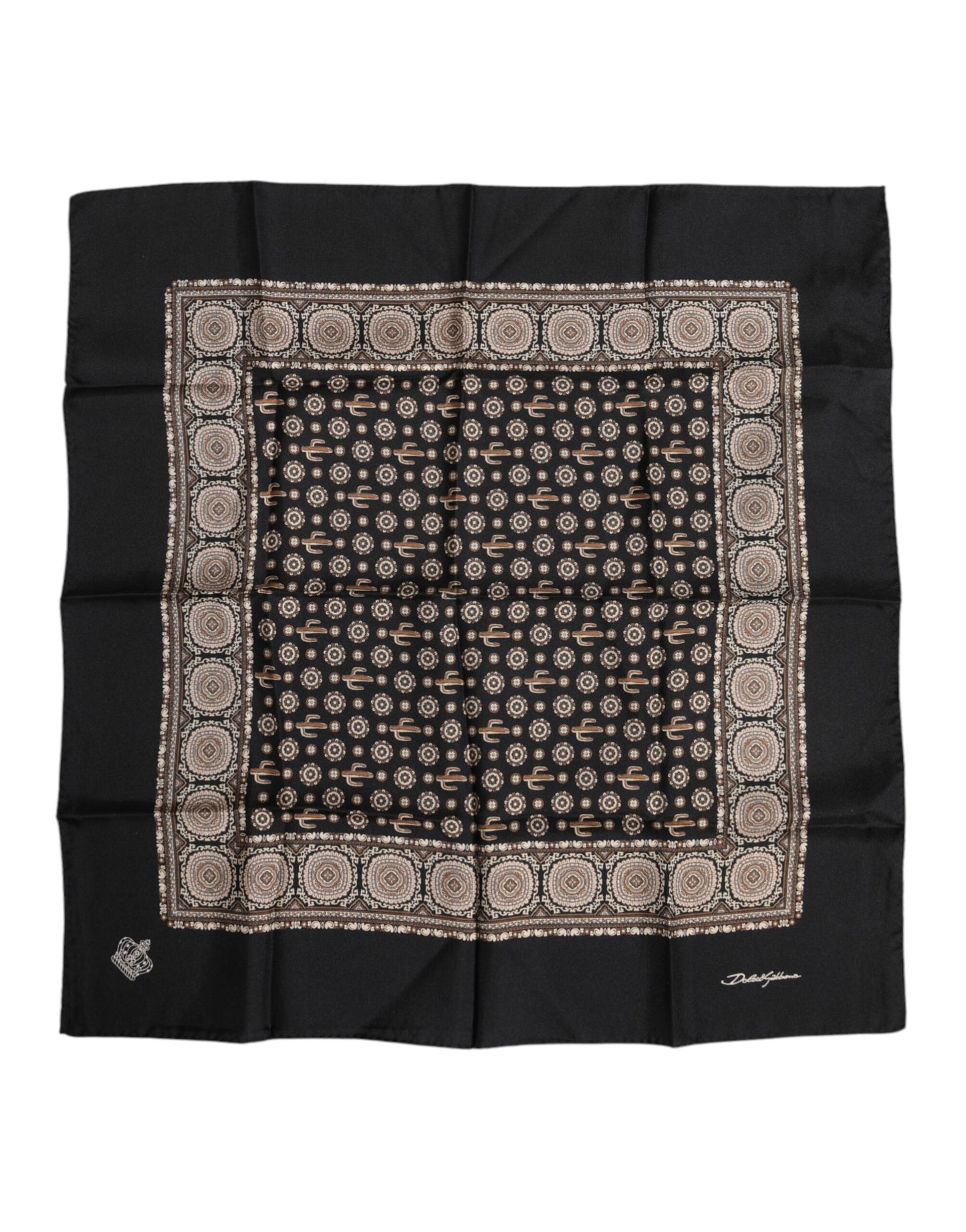 Black Brown Patterned Square Foulard Scarf