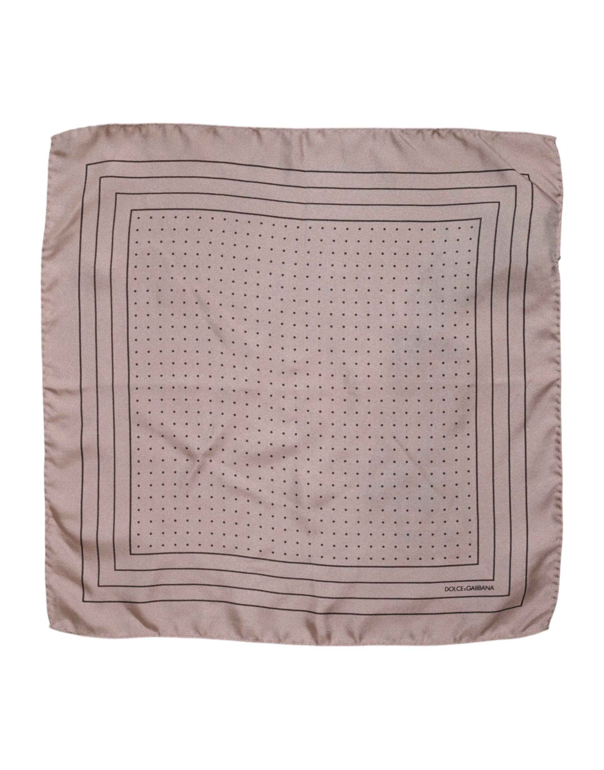 Beige Dotted Silk Square Men Foulard Scarf