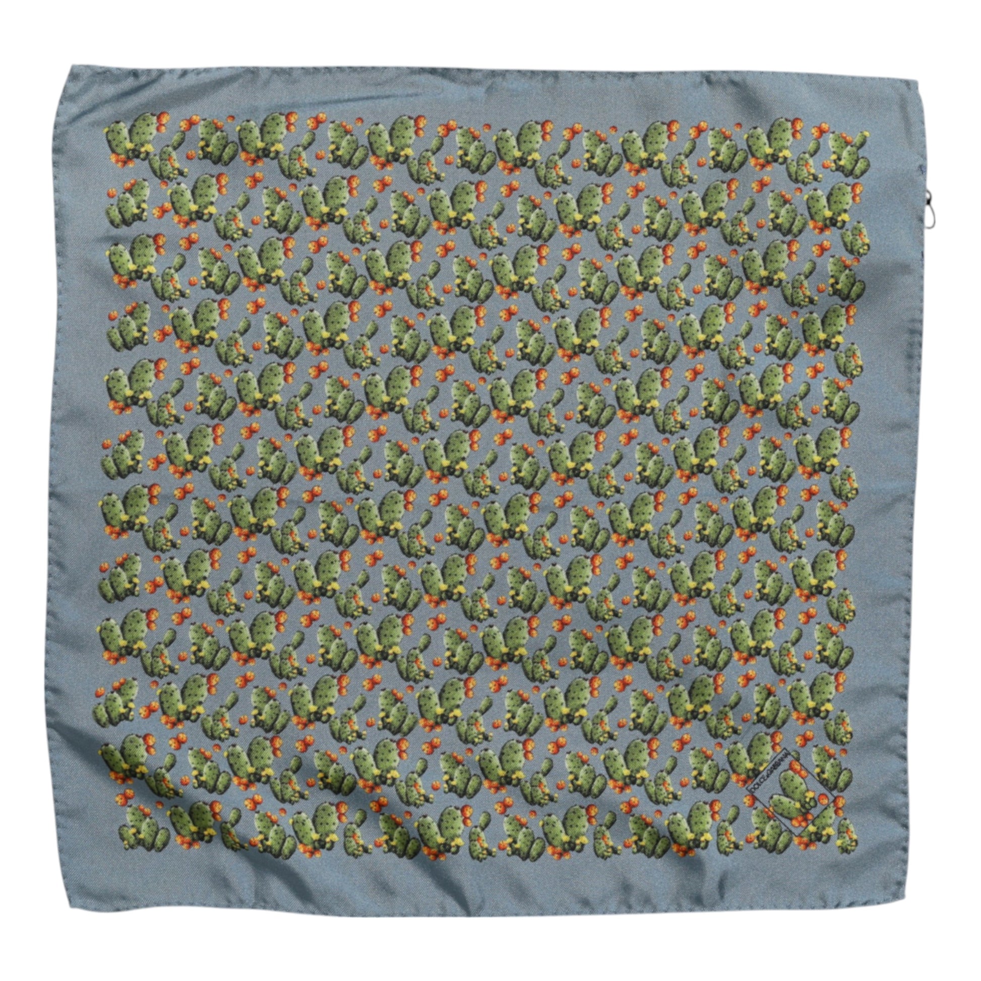 Gray Green Cactus Print Square Foulard Scarf
