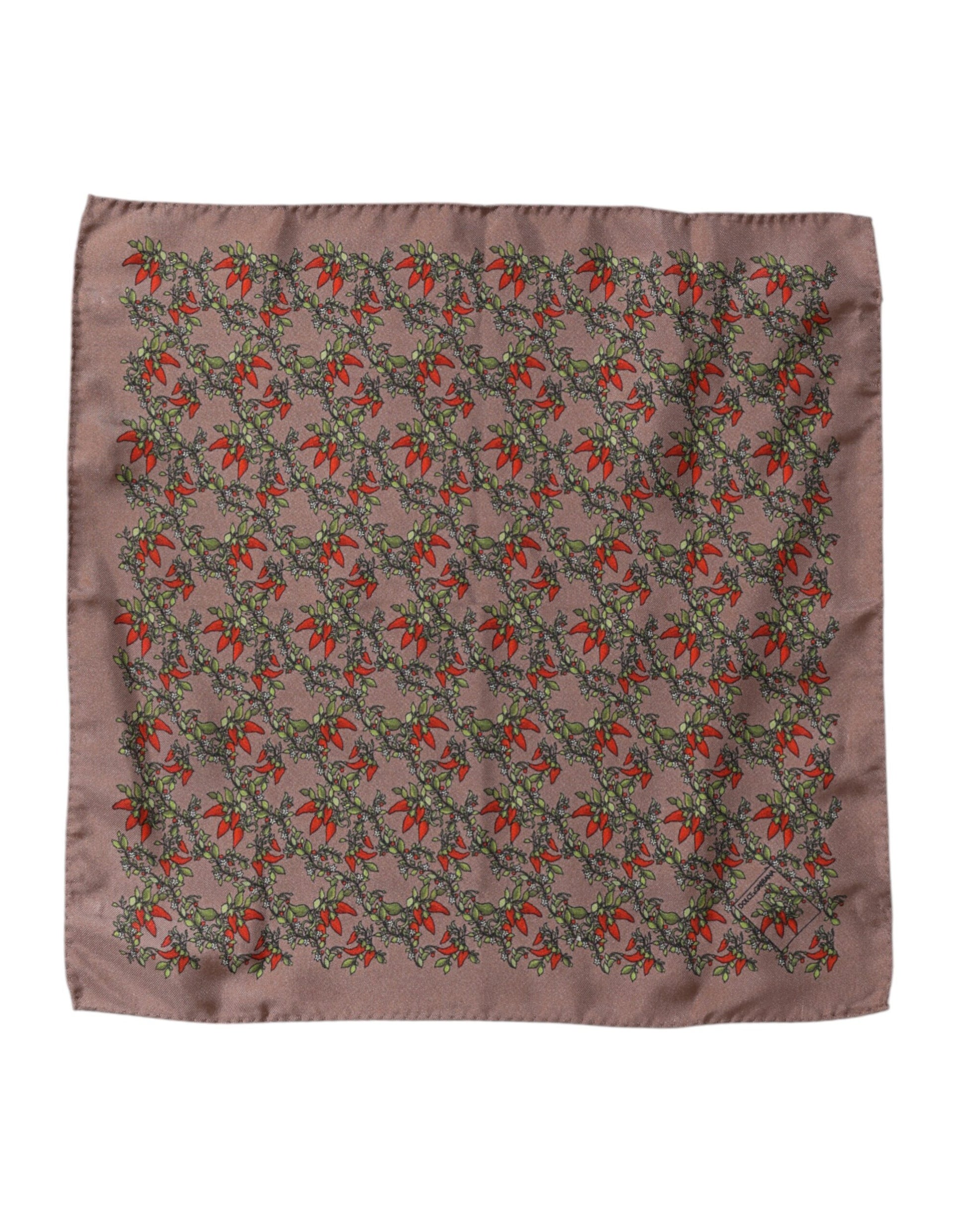 Brown Chili Print Silk Square Foulard Scarf