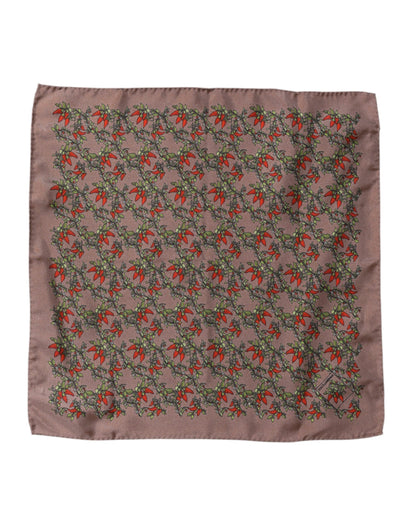 Brown Chili Print Silk Square Foulard Scarf