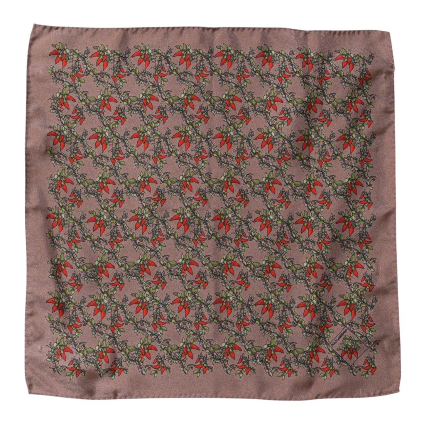 Brown Chilis Silk Square Men Foulard Scarf