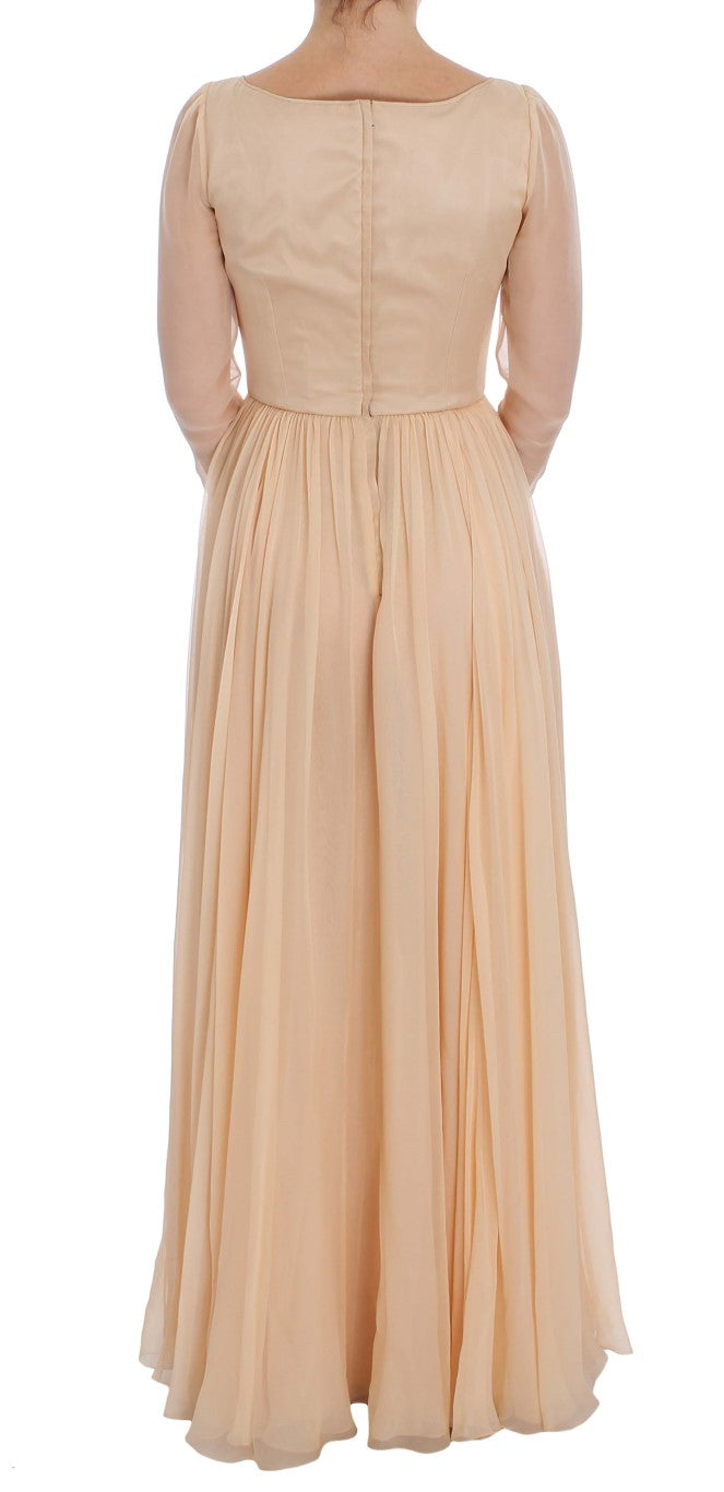 Elegant Beige Silk Full Length Sheath Dress