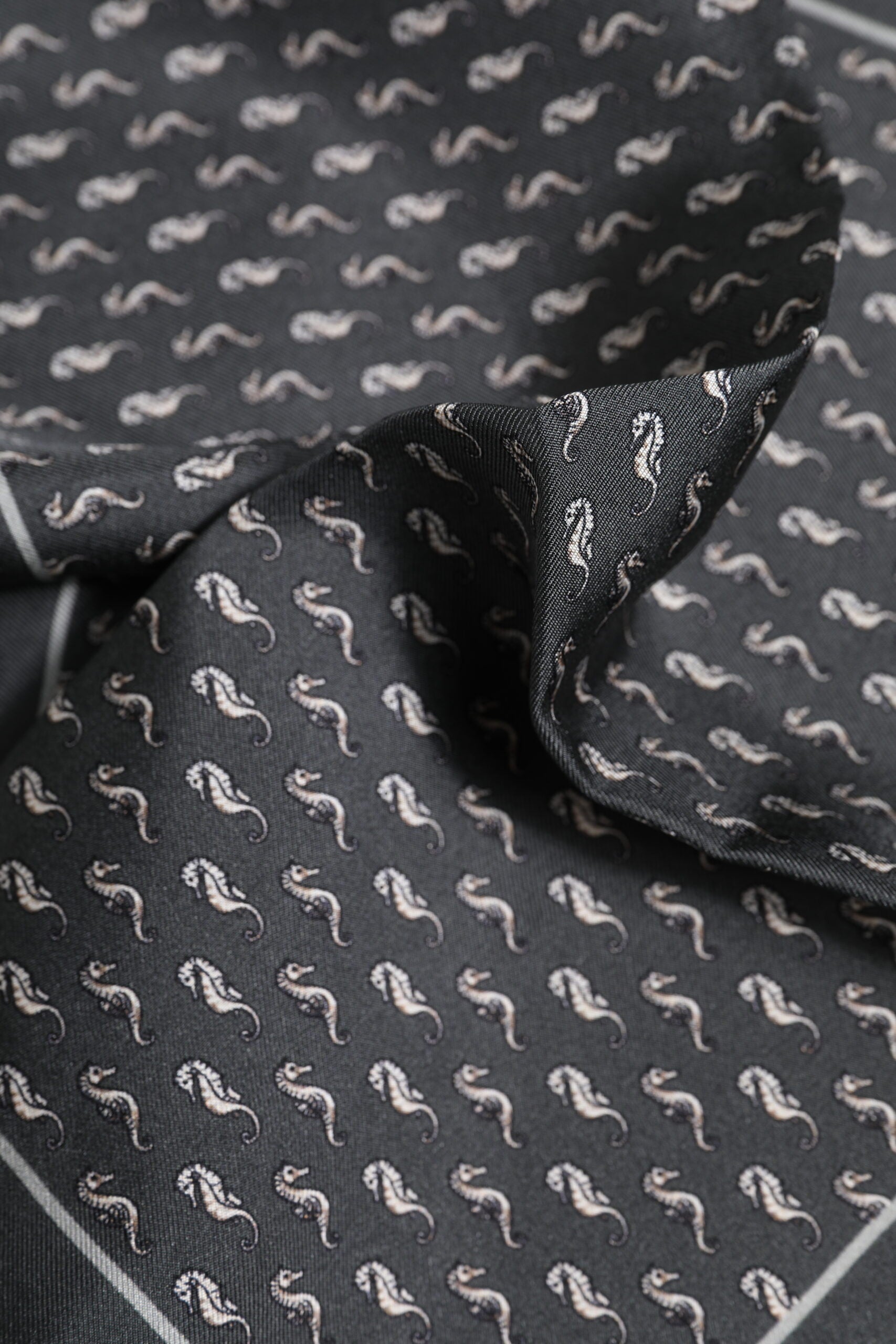 Black Fish Print Silk Square Men Foulard Scarf