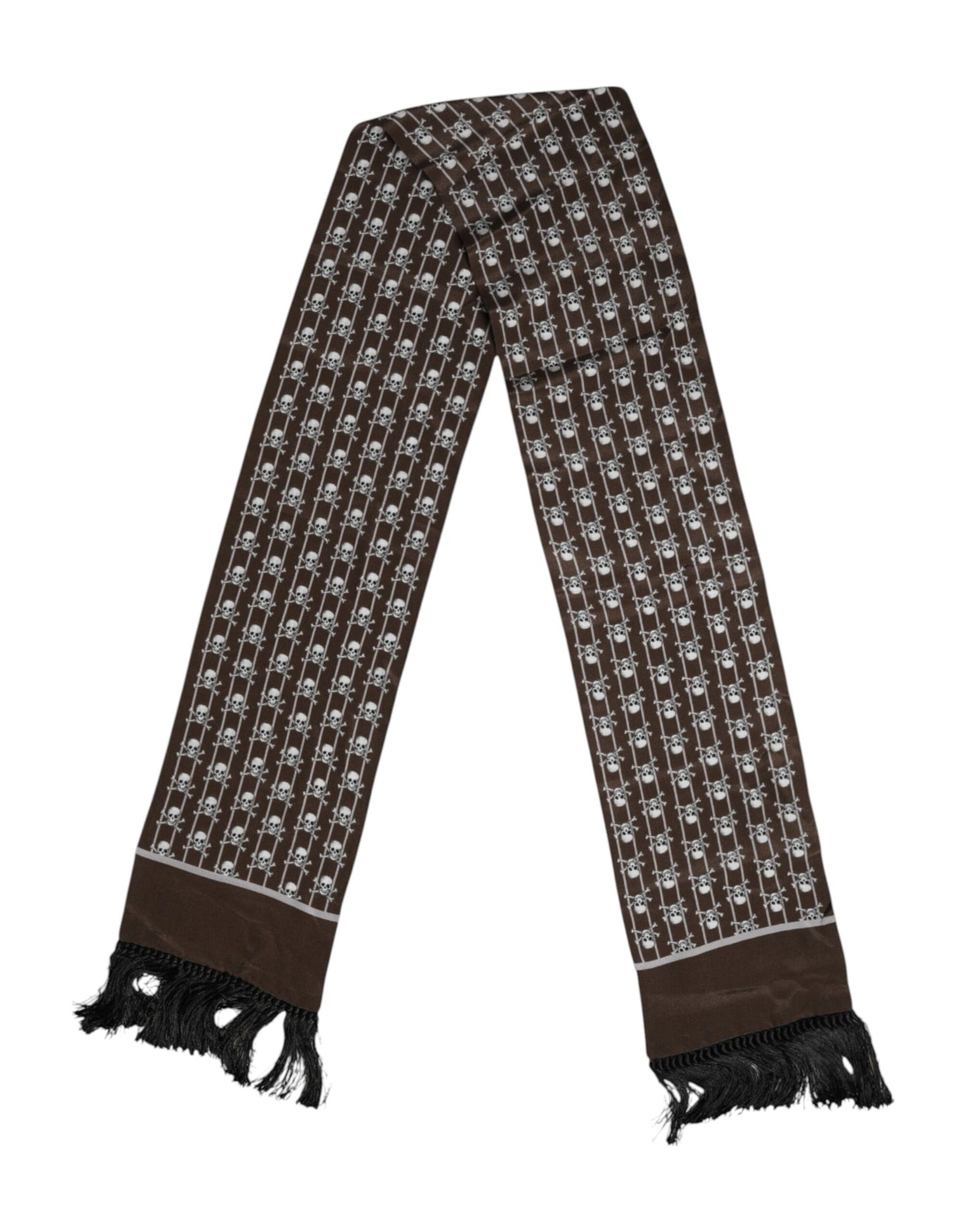 Brown Skulls Print Fringes Men Foulard Scarf