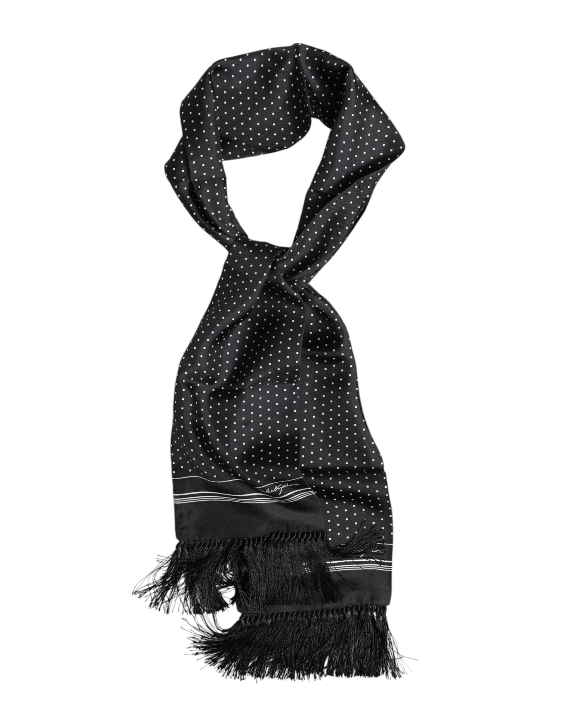 Black White Polka Dot Fringes Foulard Scarf