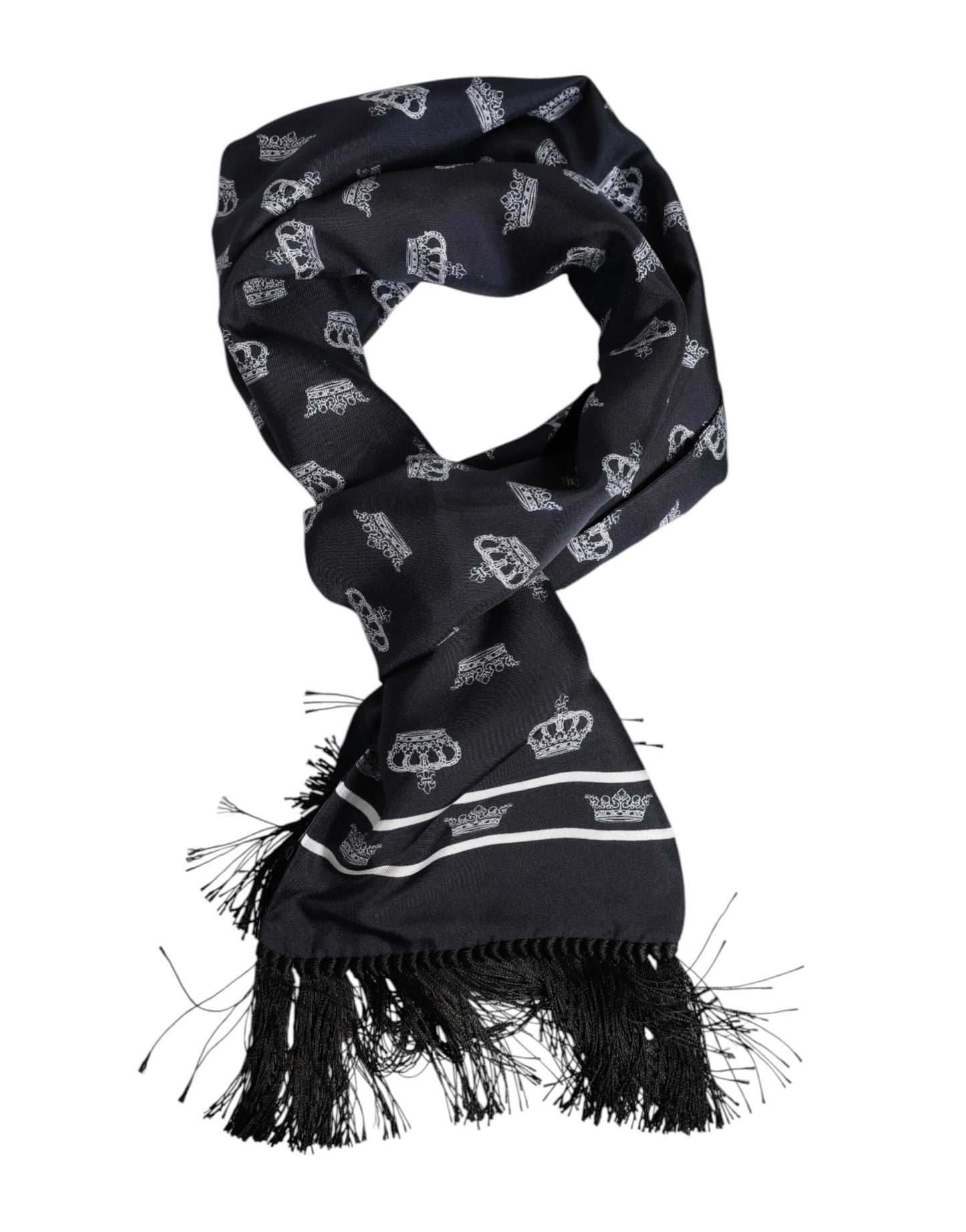 Black Silk Crown Fringes Men Foulard Scarf