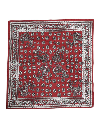 Red Floral Cotton Square Foulard Scarf