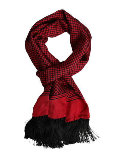 Red Dotted Silk Fringes Men Foulard Scarf