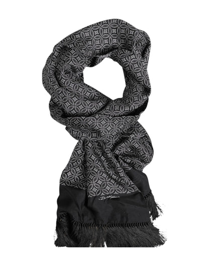 Black Patterned Fringes Men Foulard Scarf
