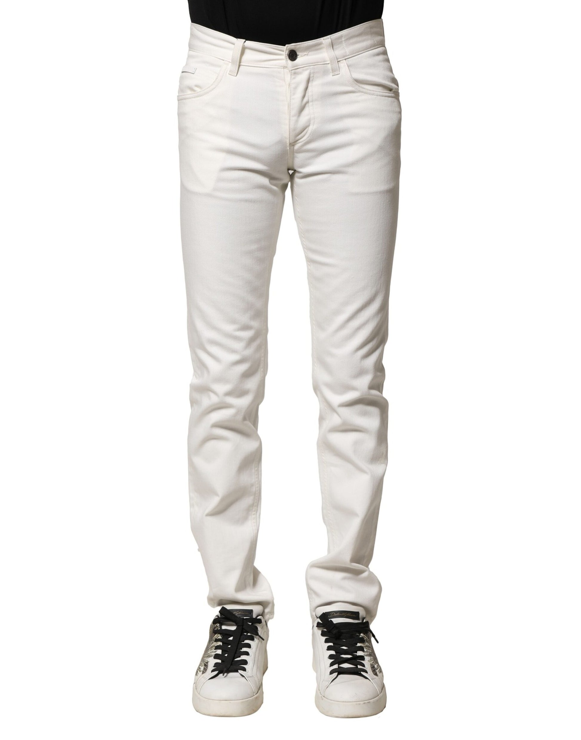 White Cotton Skinny Men Denim Jeans