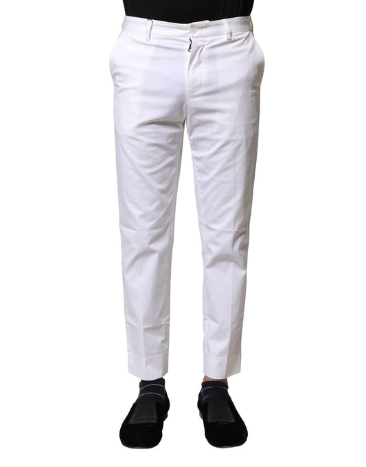 White Cotton Straight Logo Men Pants