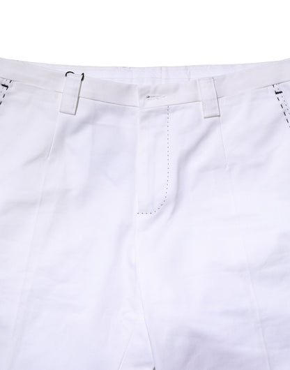 White Cotton Straight Logo Men Pants