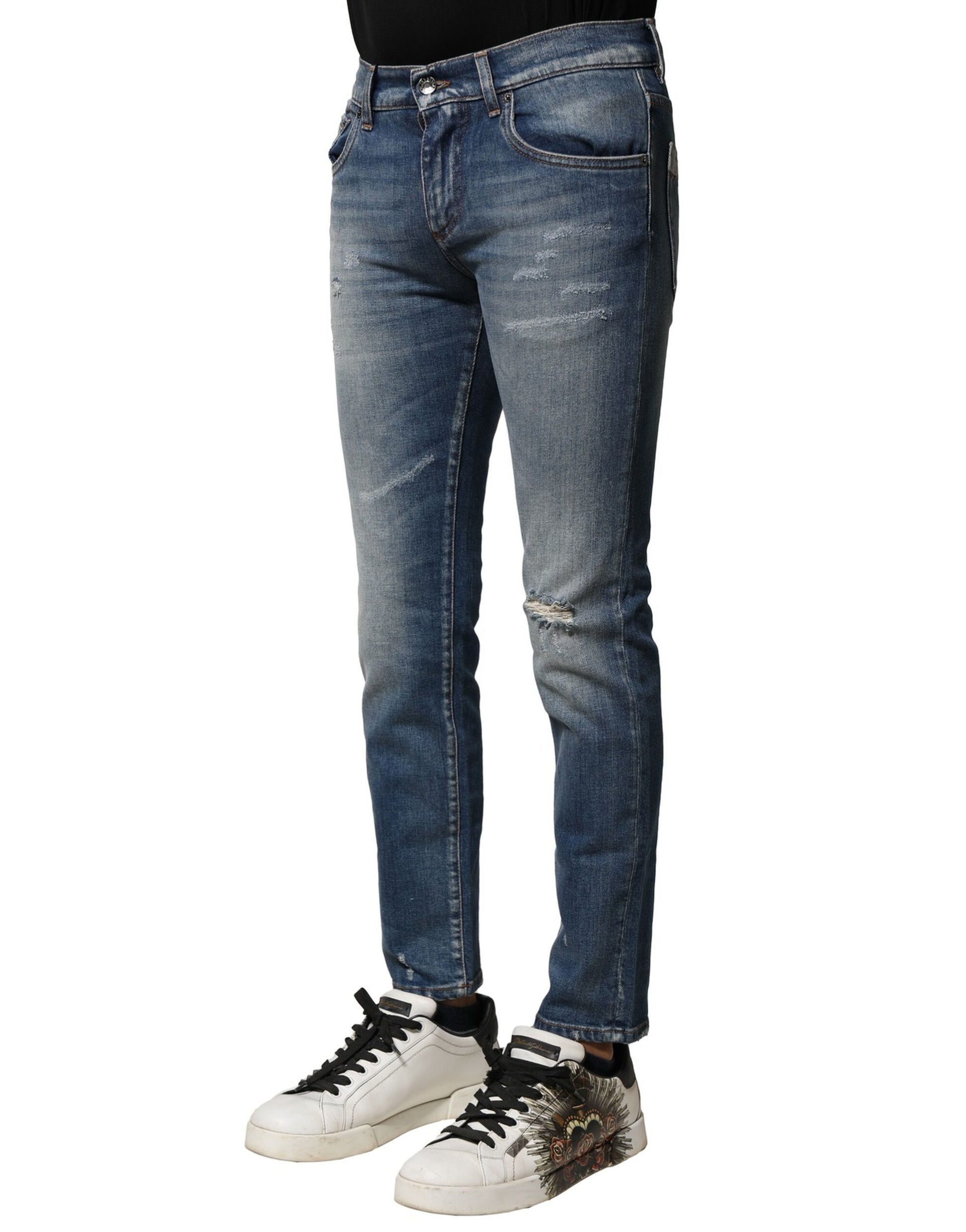 Blue Washed Cotton Slim Fit Men Denim Jeans