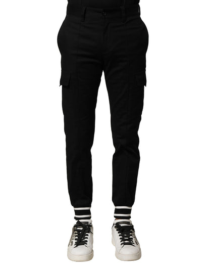 Black Cotton Cargo Joggers Men Pants