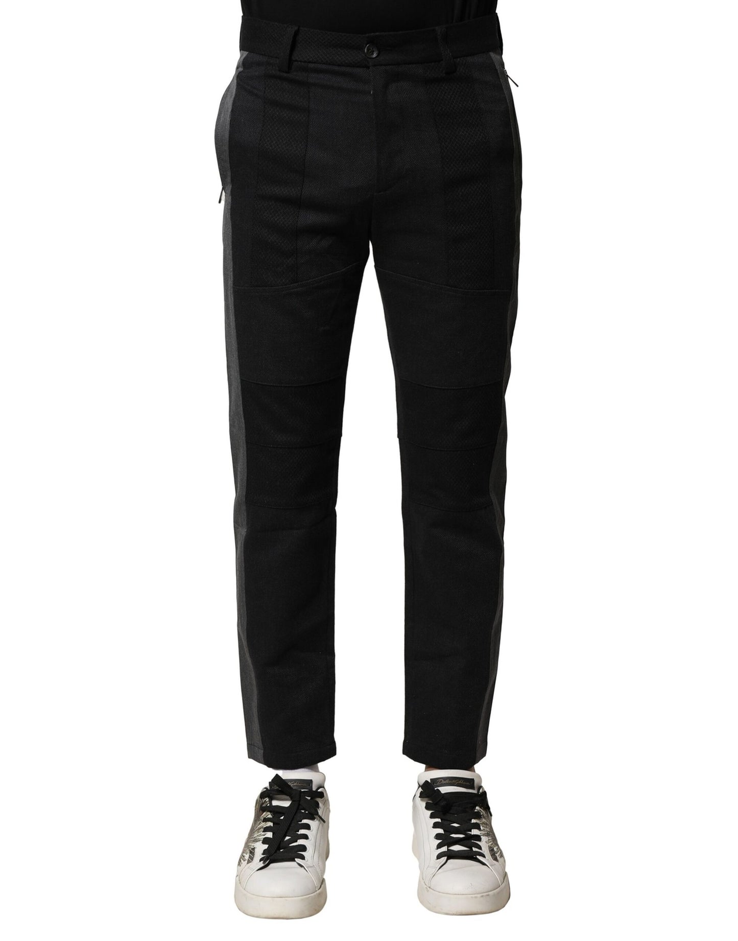 Black Gray Cotton Tapered Men Pants