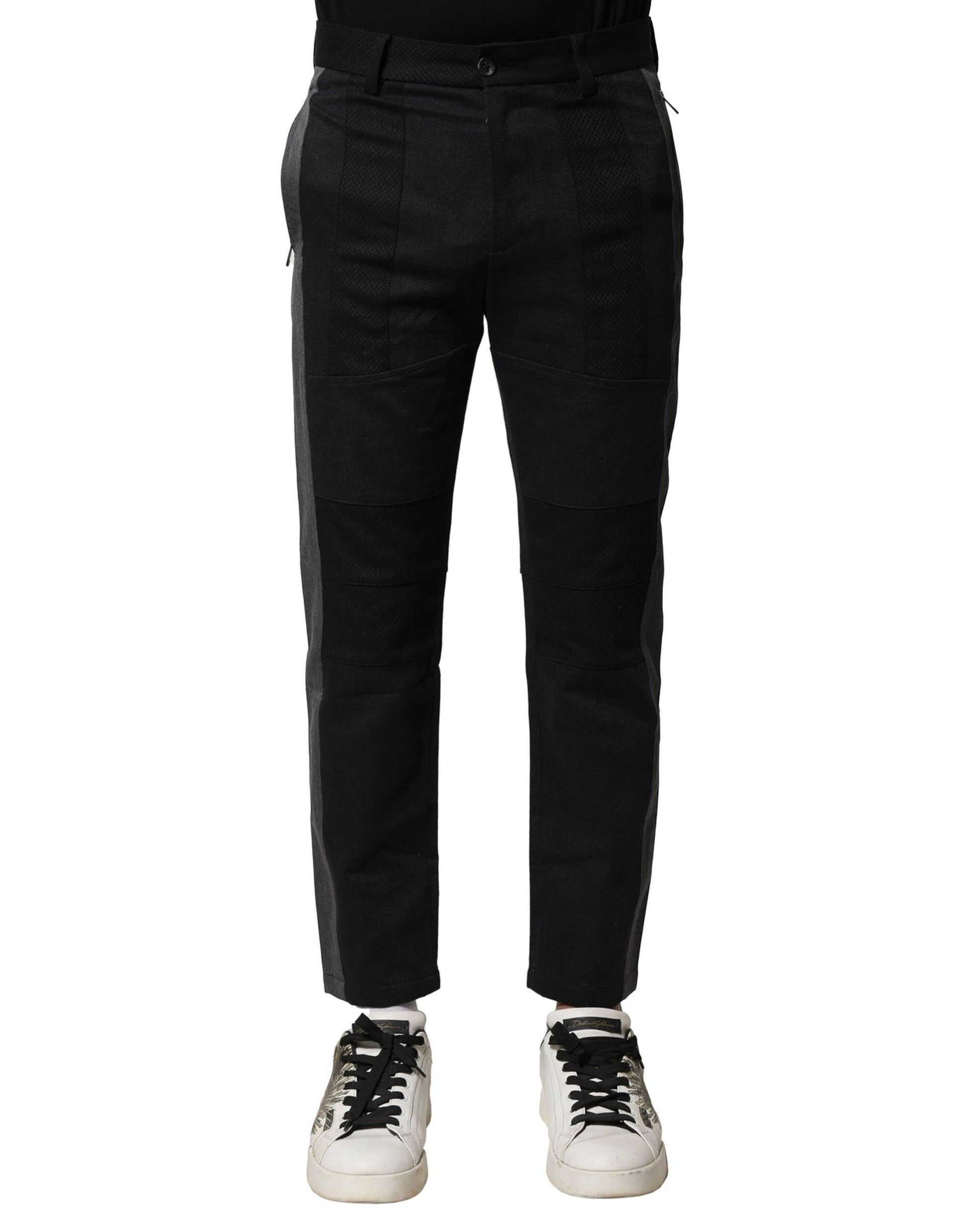 Black Gray Cotton Tapered Men Pants